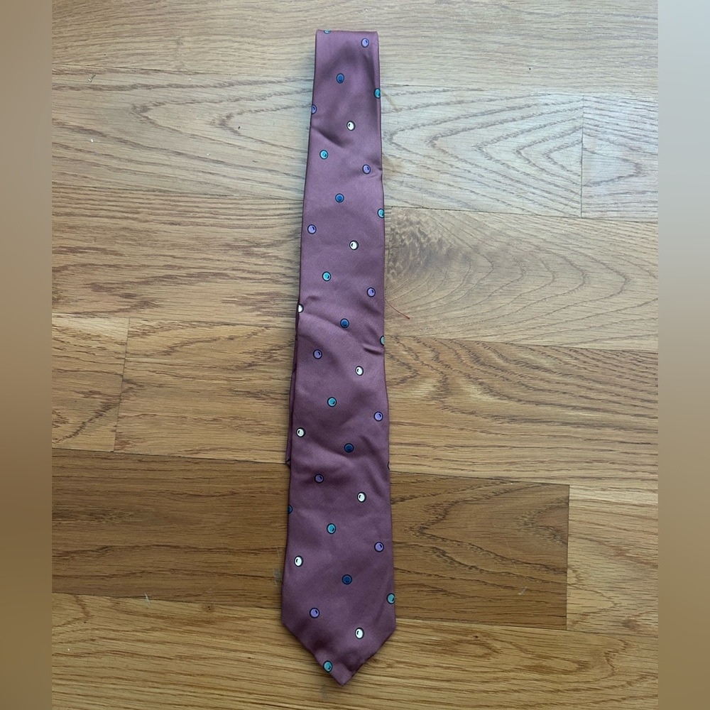 Vintage Isaco Mauve Blue Purple Yellow Polka Dot Silk Tie